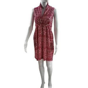 Vfish Designs Geometric Print Dress S High Neck Collar V Neck Minimalistic NWT